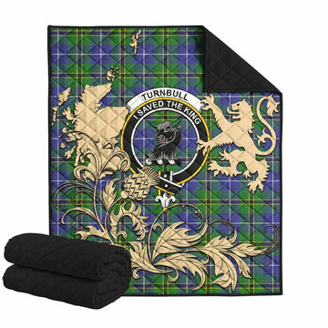 Turnbull Tartan Crest Premium Quilt with Scottish Iconic Symbols 