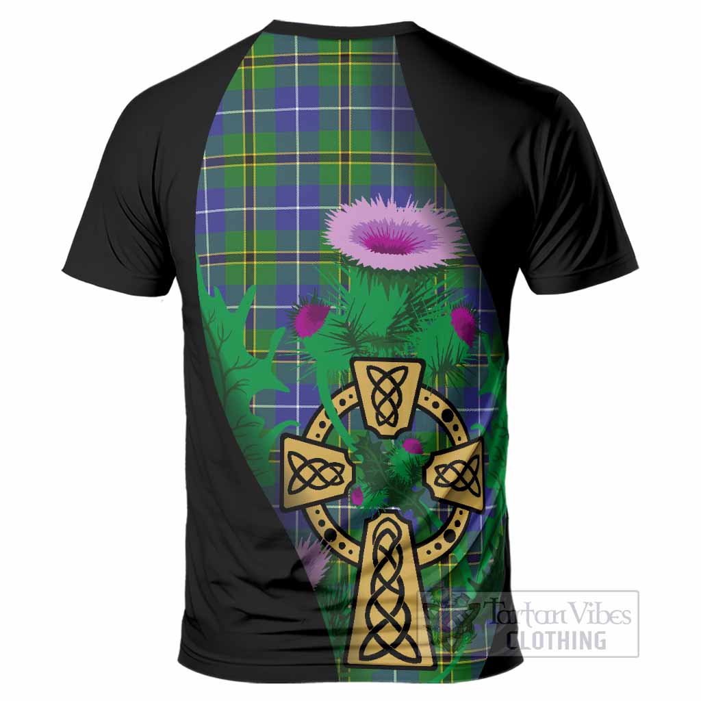 Turnbull Tartan Crest T-Shirt Celtic Cross Thistle Flowers
