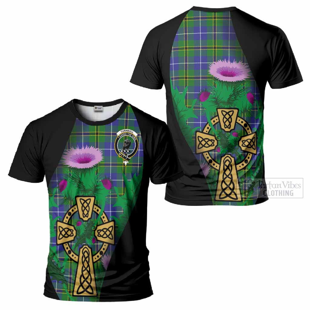 Turnbull Tartan Crest T-Shirt Celtic Cross Thistle Flowers