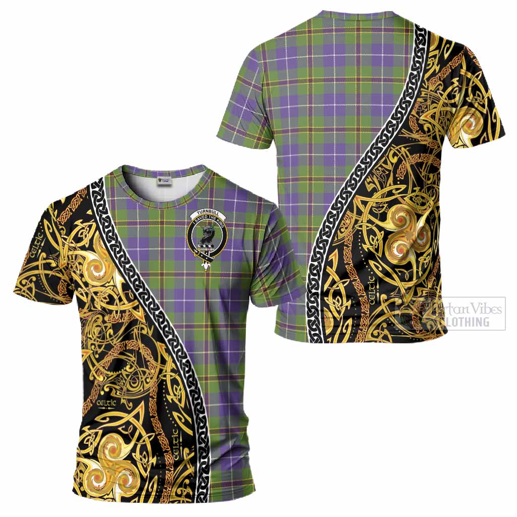 Turnbull Tartan Crest T-Shirt Celtic Knot and Triple Trickle Spiral Symbols
