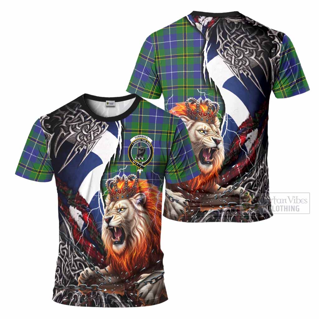 Turnbull Tartan Crest T-Shirt Heritage Flag Grunge Celtic Knot and Lion Rampant