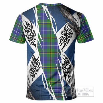 Turnbull Tartan Crest T-Shirt Scotland Flag Ripped Tribal Design