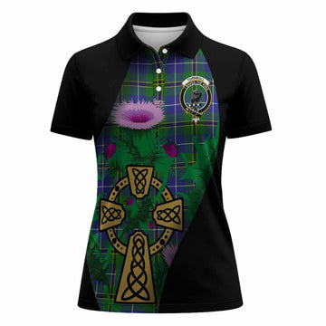 Turnbull Tartan Crest Women Polo Shirt Celtic Cross Thistle Flowers