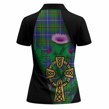Turnbull Tartan Crest Women Polo Shirt Celtic Cross Thistle Flowers
