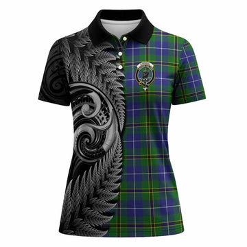 Turnbull Tartan Crest Women Polo Shirt With New Zealand Silver Fern Maori Koru