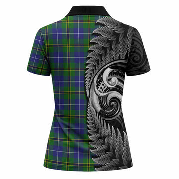 Turnbull Tartan Crest Women Polo Shirt With New Zealand Silver Fern Maori Koru