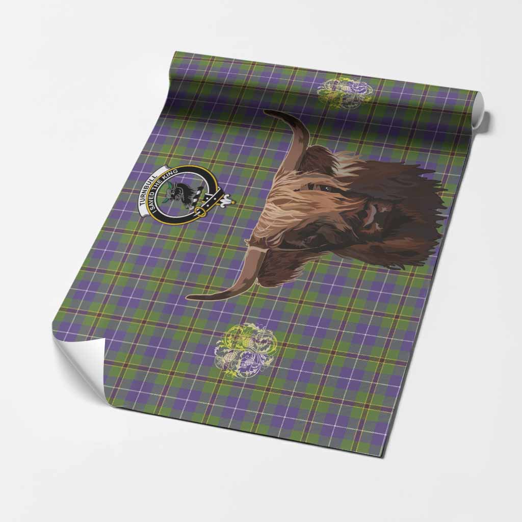 Turnbull Tartan Crest Wrapping Paper Scotland Heilan Coo Tartan Seamless Style