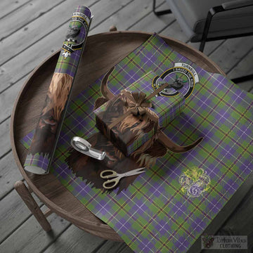 Turnbull Tartan Crest Wrapping Paper Scotland Heilan Coo Tartan Seamless Style