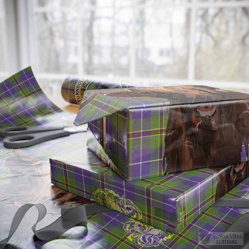 Turnbull Tartan Crest Wrapping Paper Scotland Heilan Coo Tartan Seamless Style