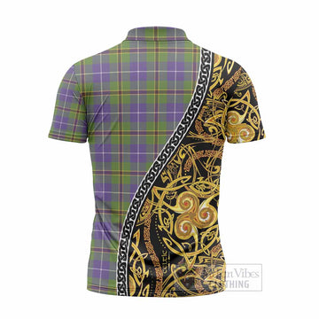 Turnbull Tartan Crest Zipper Polo Shirt Celtic Knot and Triple Trickle Spiral Symbols