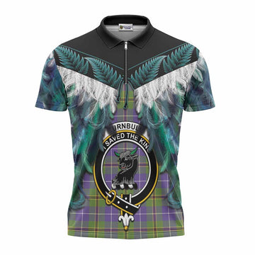 Turnbull Tartan Crest Zipper Polo Shirt New Zealand Maori Korowai Cloak