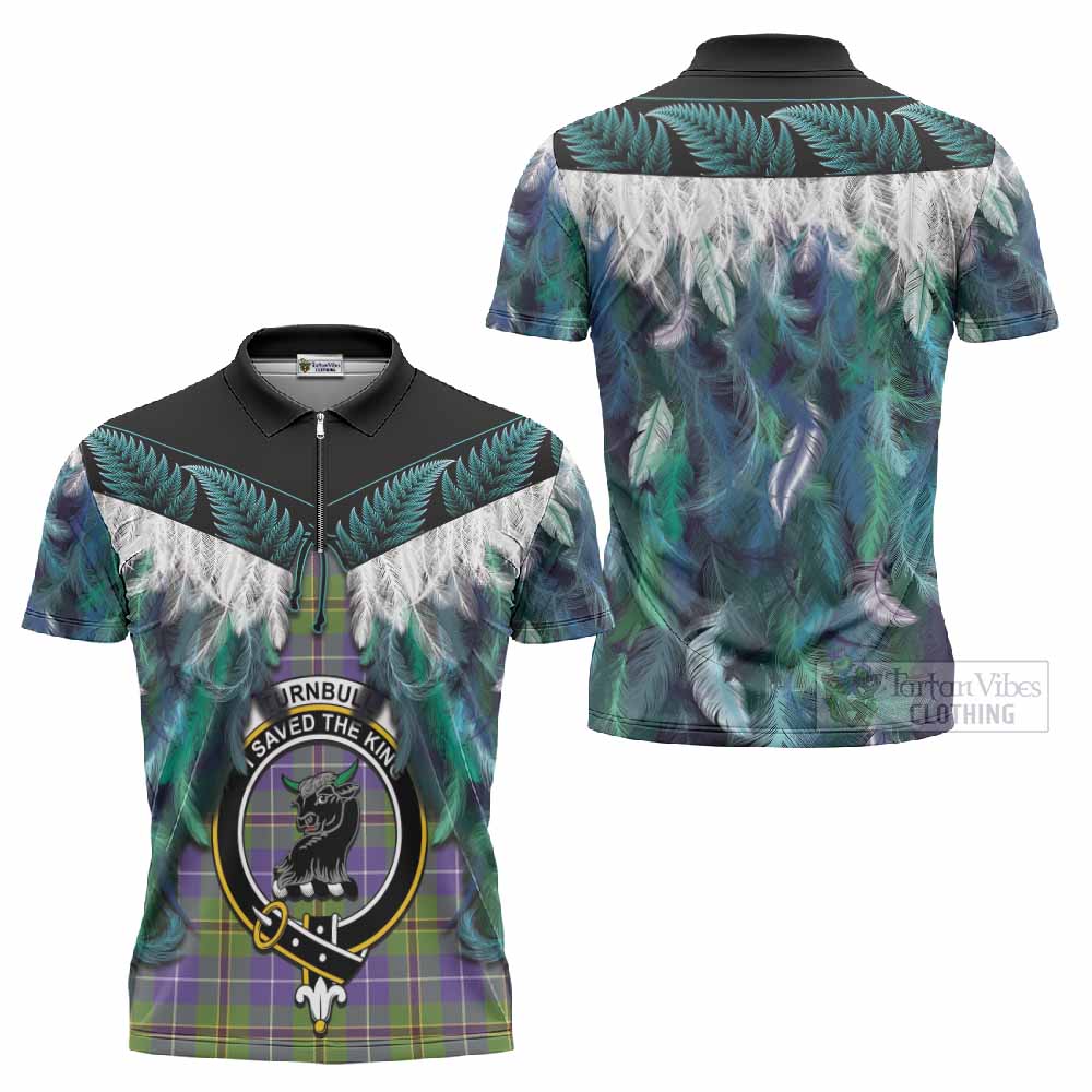 Turnbull Tartan Crest Zipper Polo Shirt New Zealand Maori Korowai Cloak