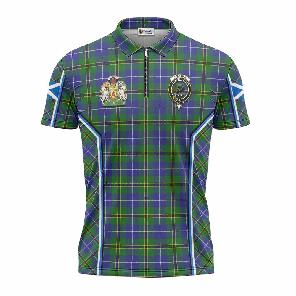 Turnbull Tartan Crest Zipper Polo Shirt Scotland Coat of Arm Flag Style - Tartan Vibes Clothing