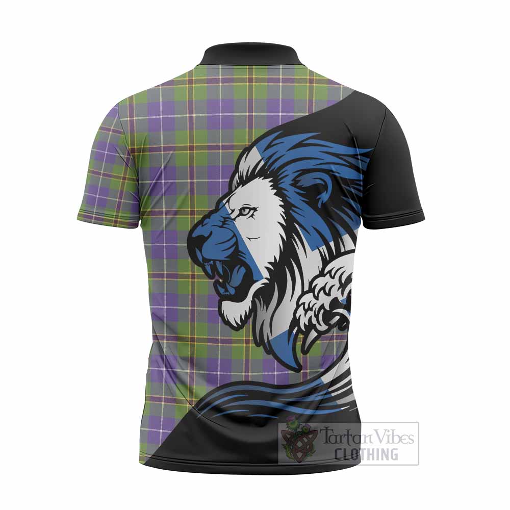 Turnbull Tartan Crest Zipper Polo Shirt Scottish Golden Lions Wave Flow