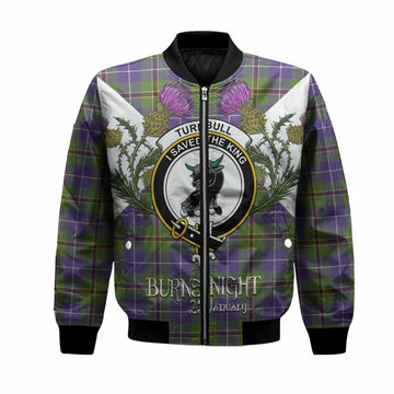 Turnbull Tartan Family Crest Bomber Jacket Scottish Burns Night Thistle Floral