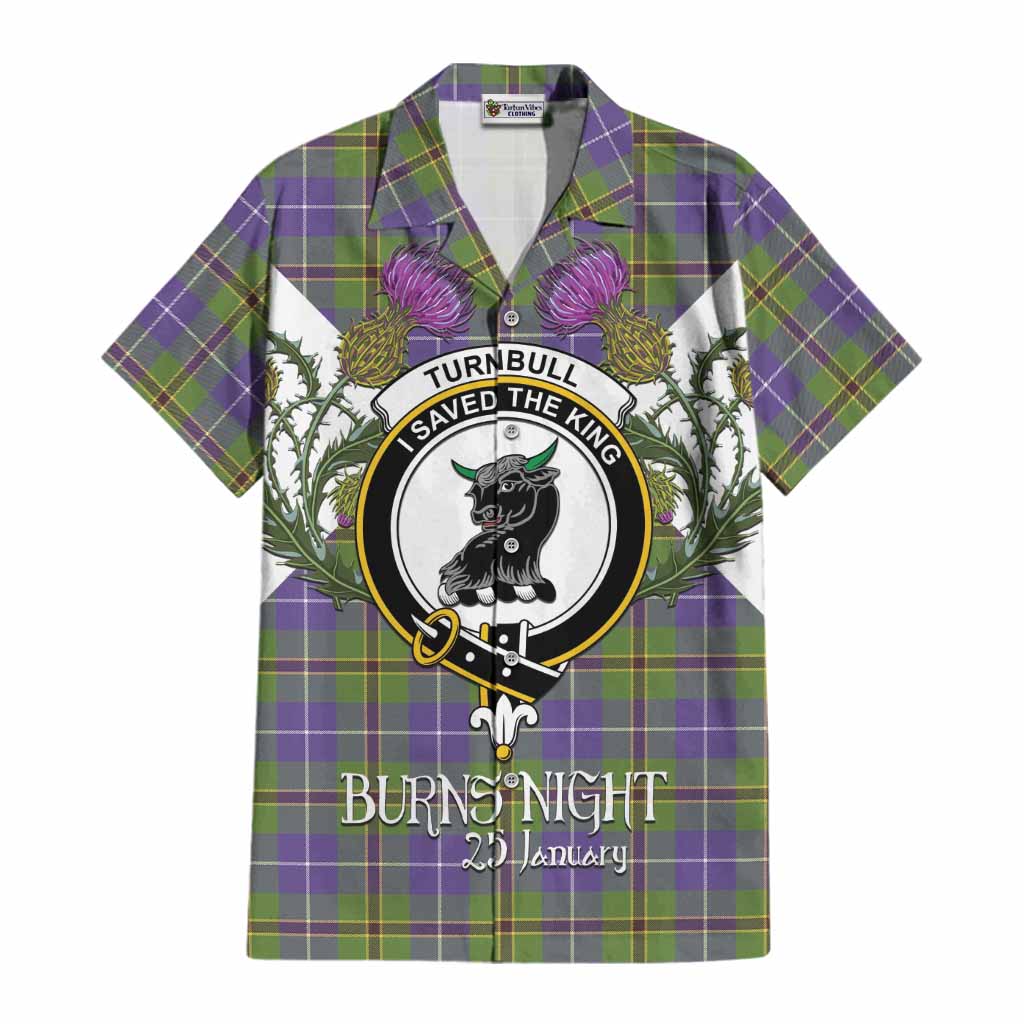Turnbull Tartan Family Crest Cotton Hawaiian Shirt Scottish Burns Night Thistle Floral