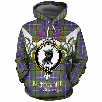 Turnbull Tartan Family Crest Cotton Hoodie Scottish Burns Night Thistle Floral
