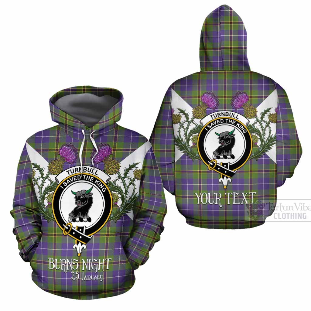 Turnbull Tartan Family Crest Cotton Hoodie Scottish Burns Night Thistle Floral