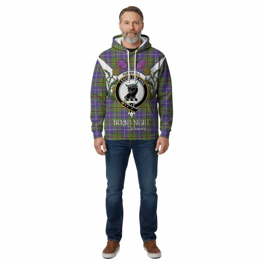 Turnbull Tartan Family Crest Cotton Hoodie Scottish Burns Night Thistle Floral