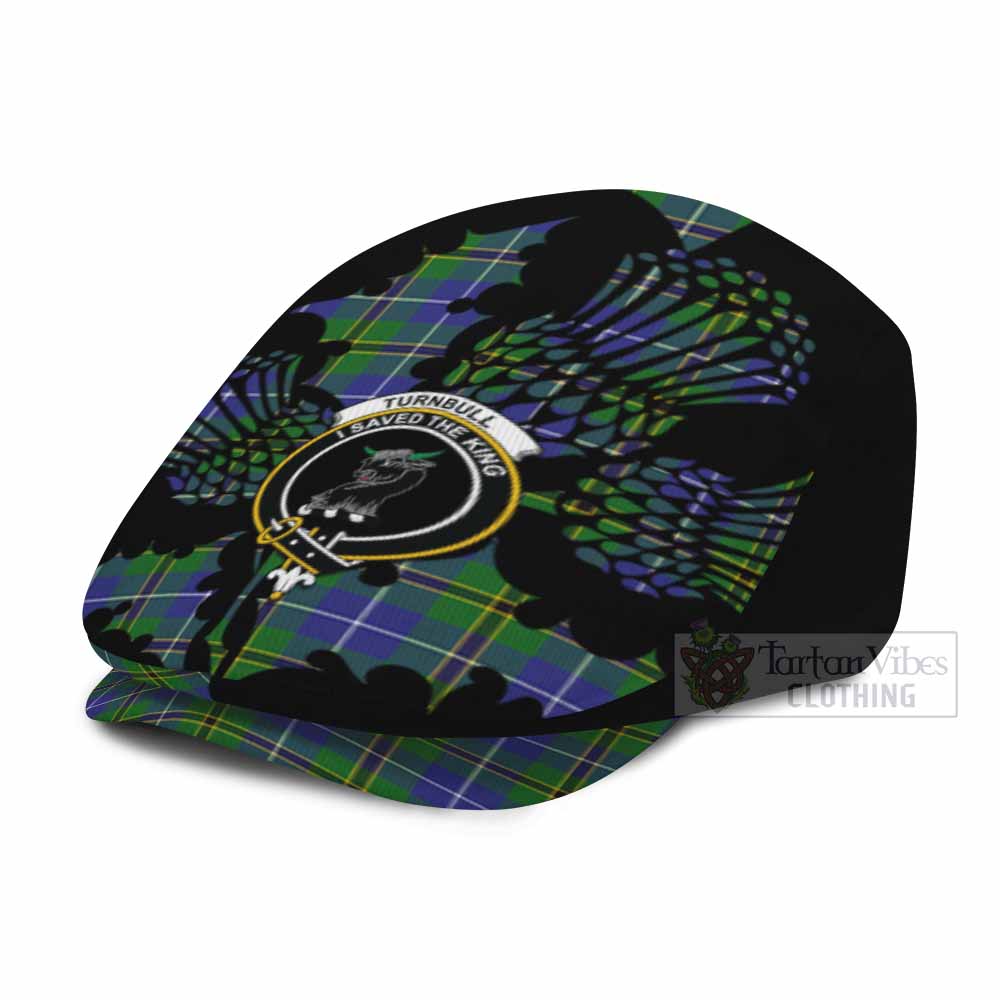 Turnbull Tartan Family Crest Flat Cap, Jeff Cap Scotland Thistle Floral