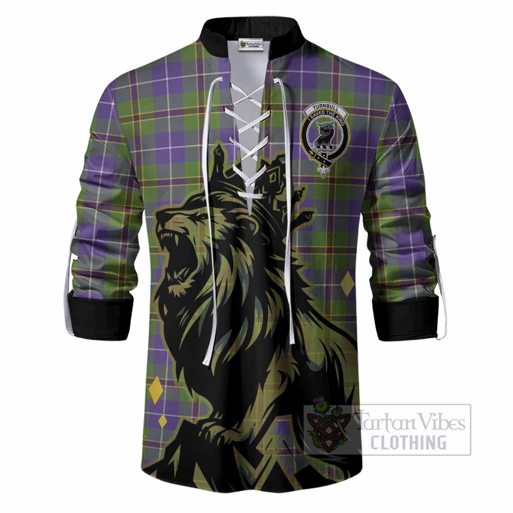 Turnbull Tartan Family Crest Ghillie Shirt Crowned Lion Roaring
