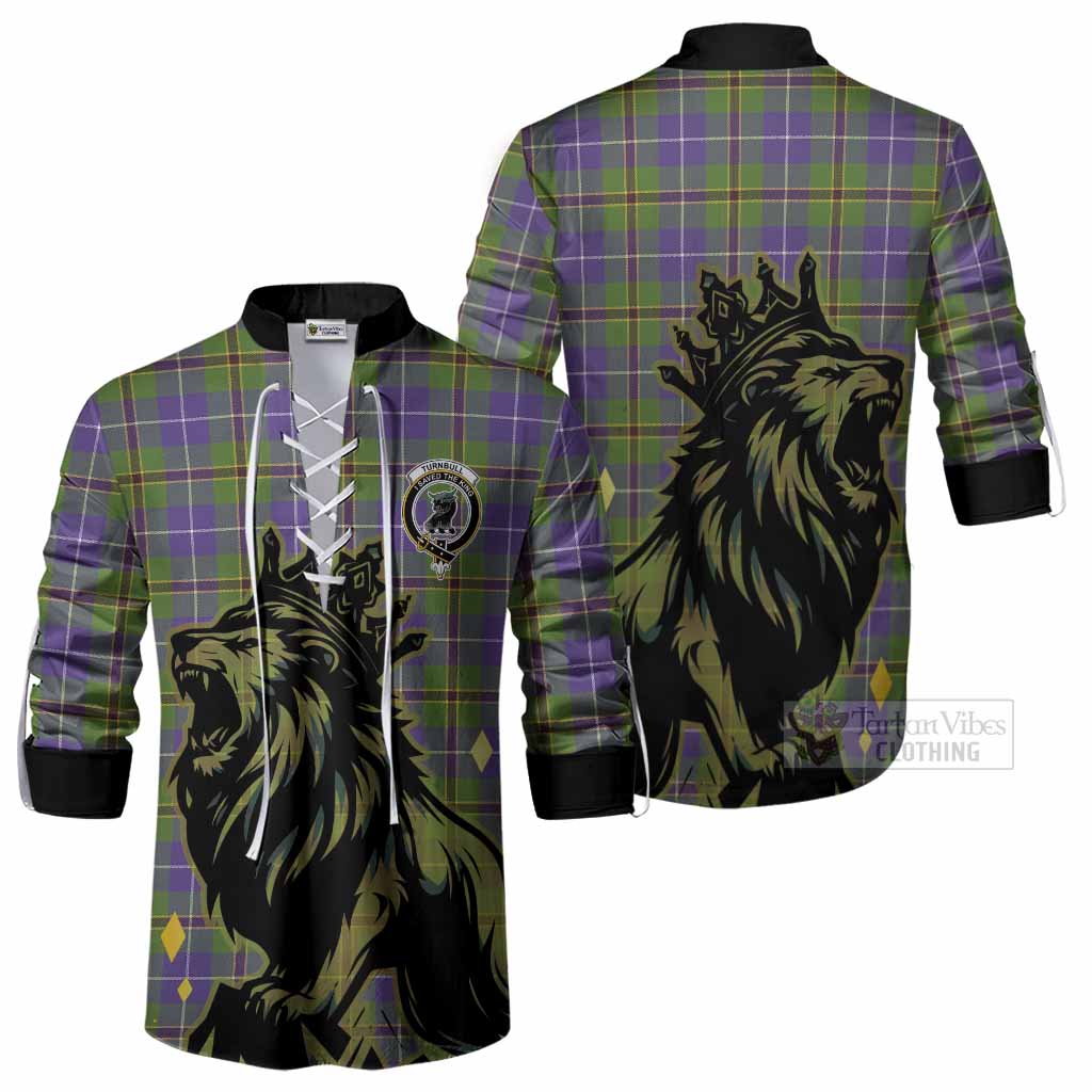Turnbull Tartan Family Crest Ghillie Shirt Crowned Lion Roaring