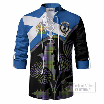 Turnbull Tartan Family Crest Ghillie Shirt Scotland Thistle Floral Flag Style