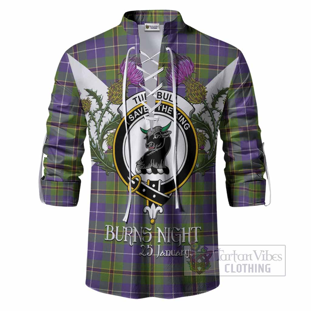 Turnbull Tartan Family Crest Ghillie Shirt Scottish Burns Night Thistle Floral