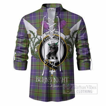 Turnbull Tartan Family Crest Ghillie Shirt Scottish Burns Night Thistle Floral