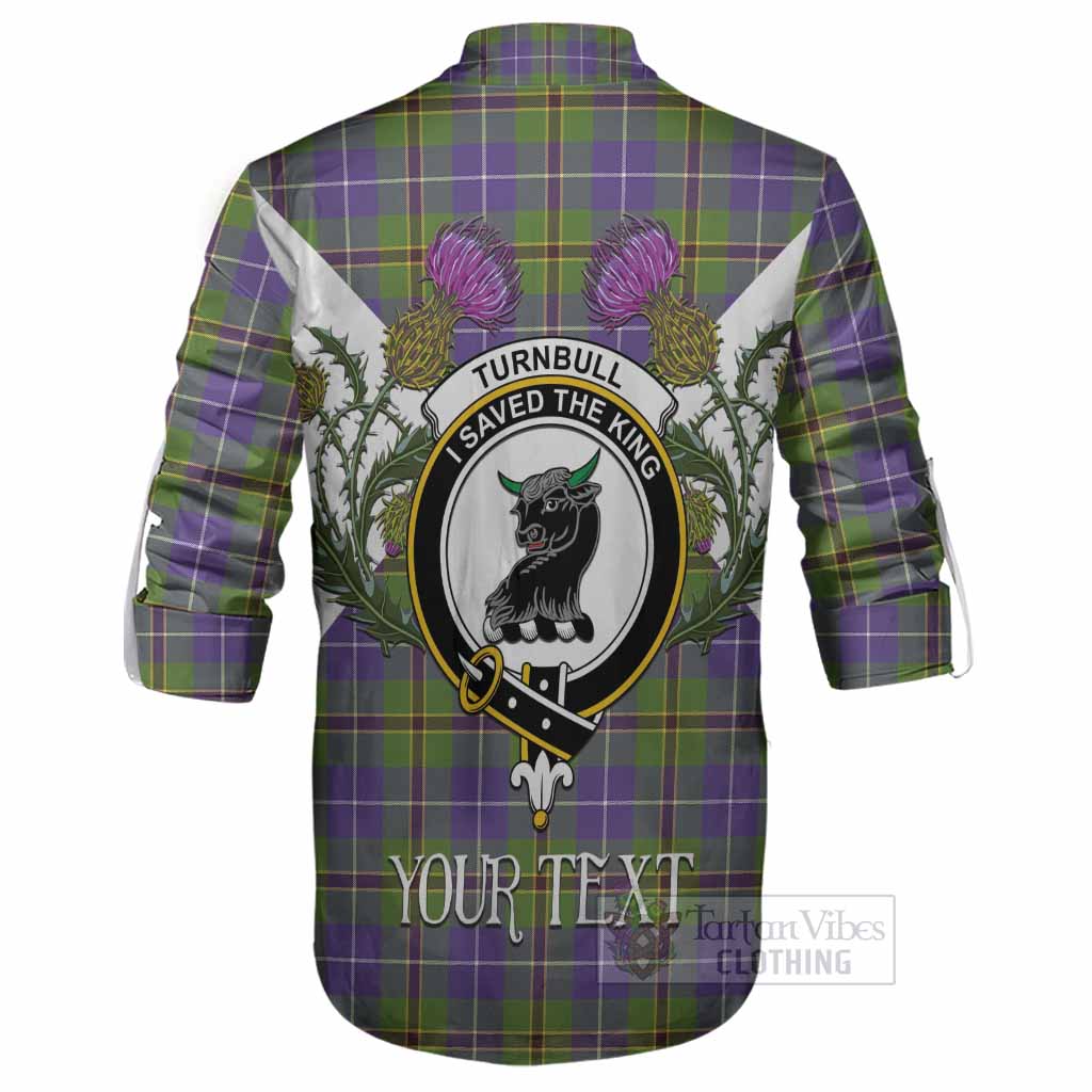 Turnbull Tartan Family Crest Ghillie Shirt Scottish Burns Night Thistle Floral
