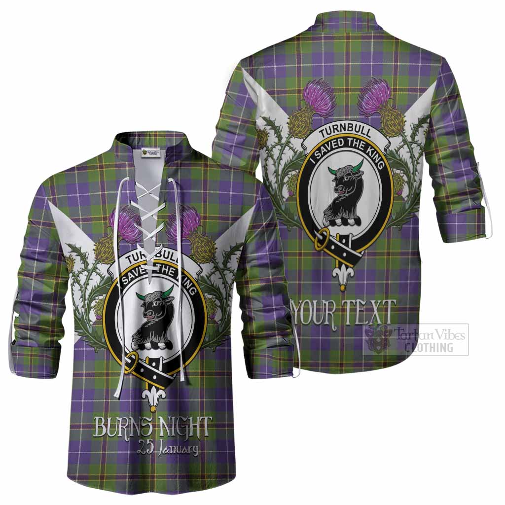 Turnbull Tartan Family Crest Ghillie Shirt Scottish Burns Night Thistle Floral
