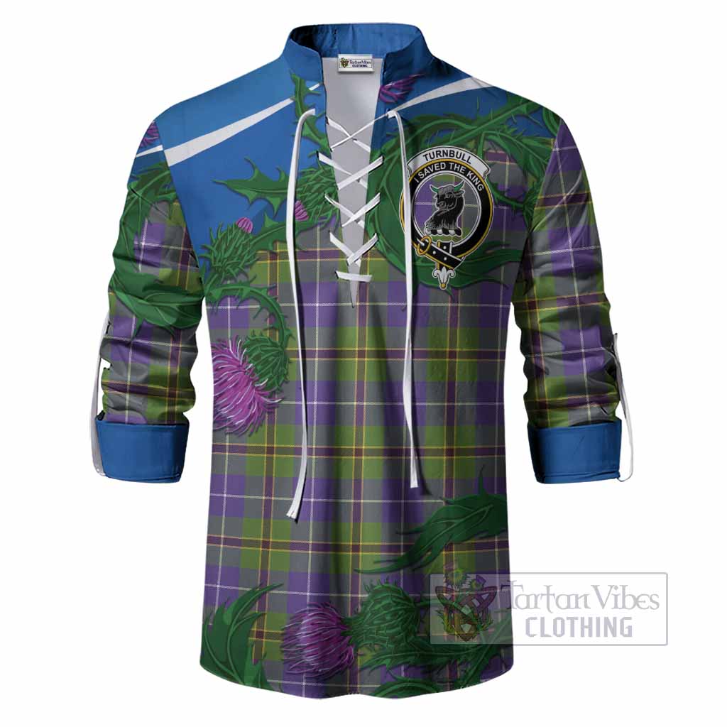 Turnbull Tartan Family Crest Ghillie Shirt Thistle in Minimalism