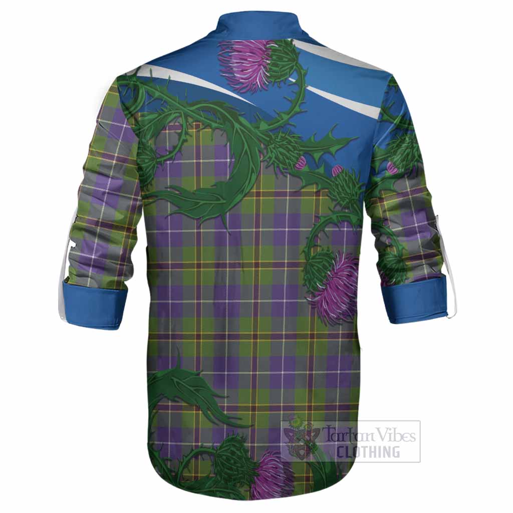 Turnbull Tartan Family Crest Ghillie Shirt Thistle in Minimalism