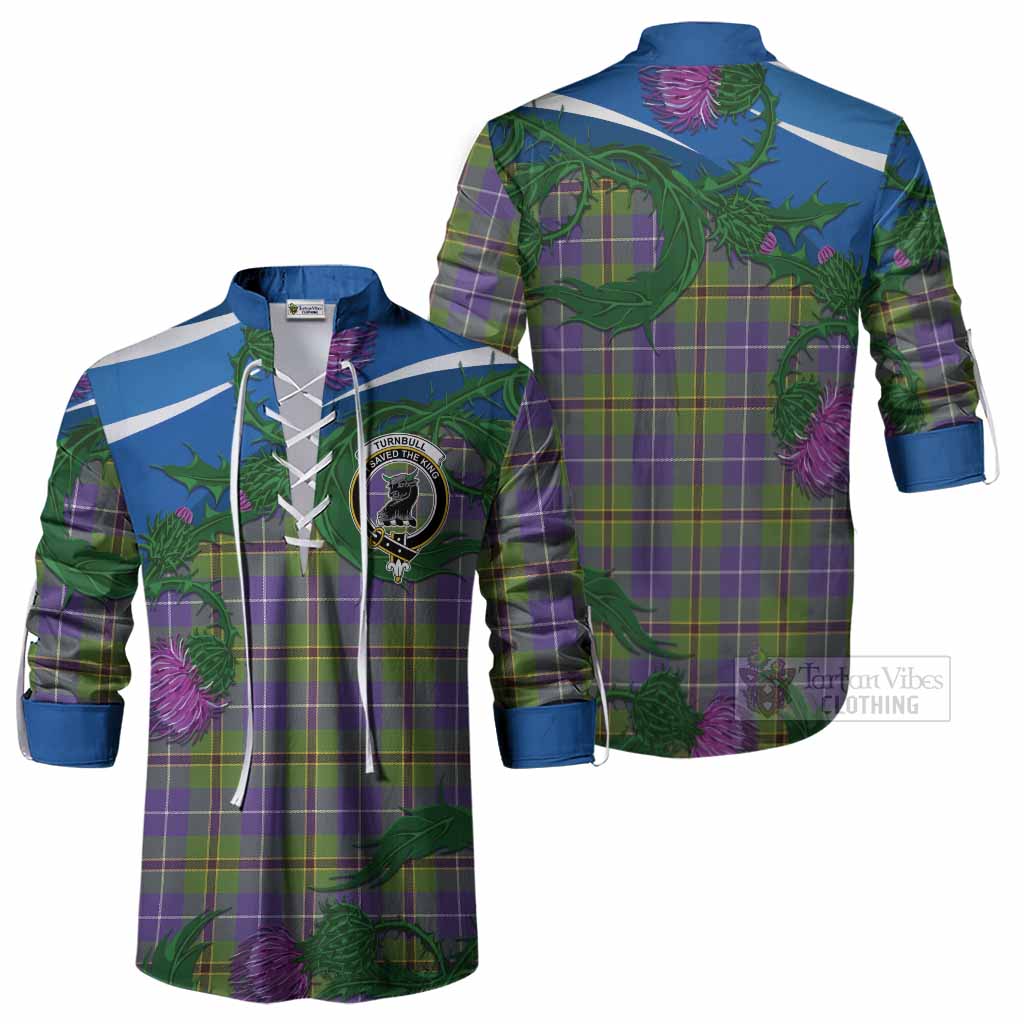 Turnbull Tartan Family Crest Ghillie Shirt Thistle in Minimalism