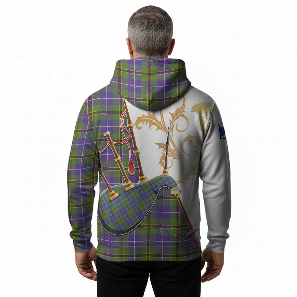 Turnbull Tartan Family Crest Hoodie Bagpipes with Scottish Thistle