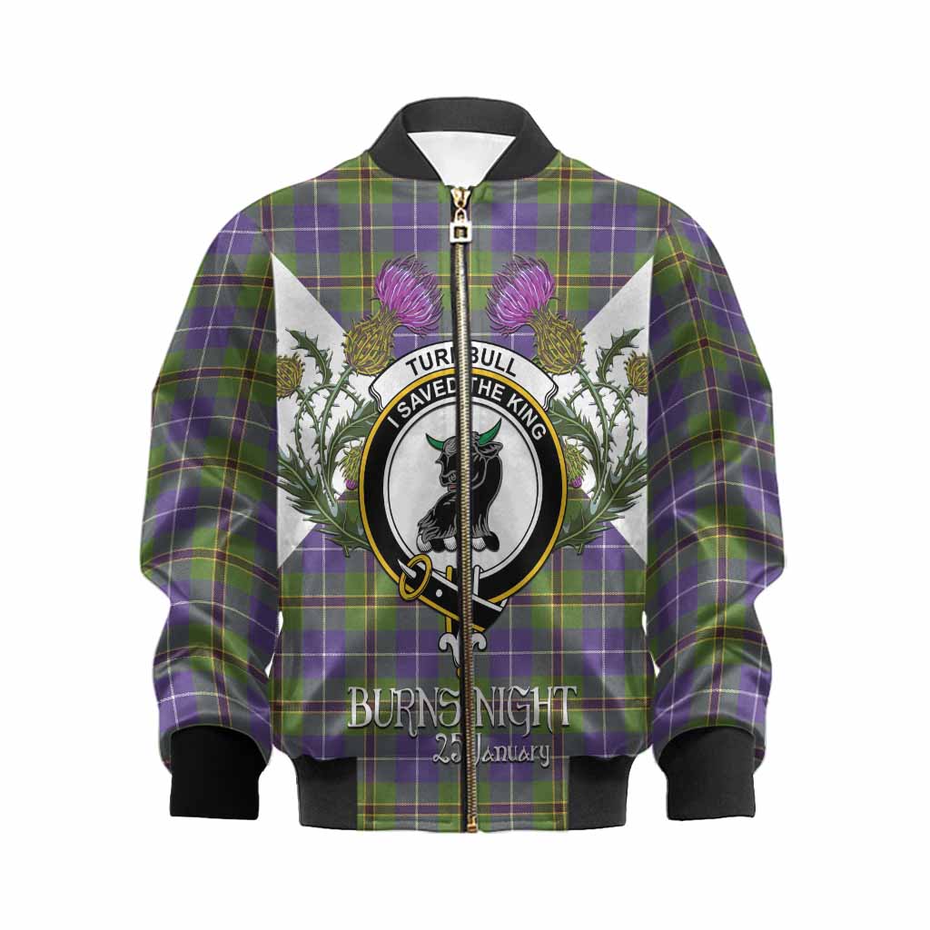 Turnbull Tartan Family Crest Kid Bomber Jacket Scottish Burns Night Thistle Floral
