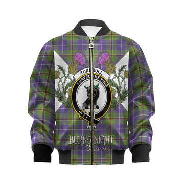 Turnbull Tartan Family Crest Kid Bomber Jacket Scottish Burns Night Thistle Floral