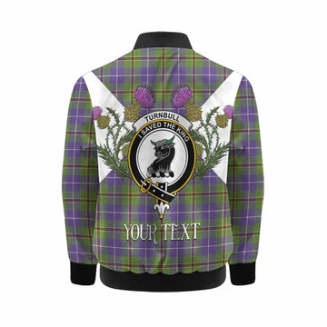 Turnbull Tartan Family Crest Kid Bomber Jacket Scottish Burns Night Thistle Floral