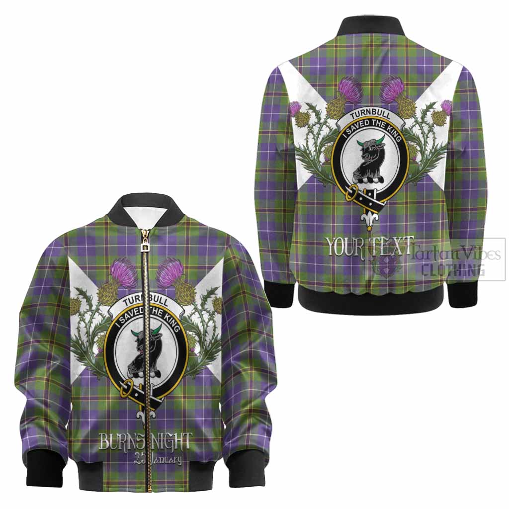 Turnbull Tartan Family Crest Kid Bomber Jacket Scottish Burns Night Thistle Floral
