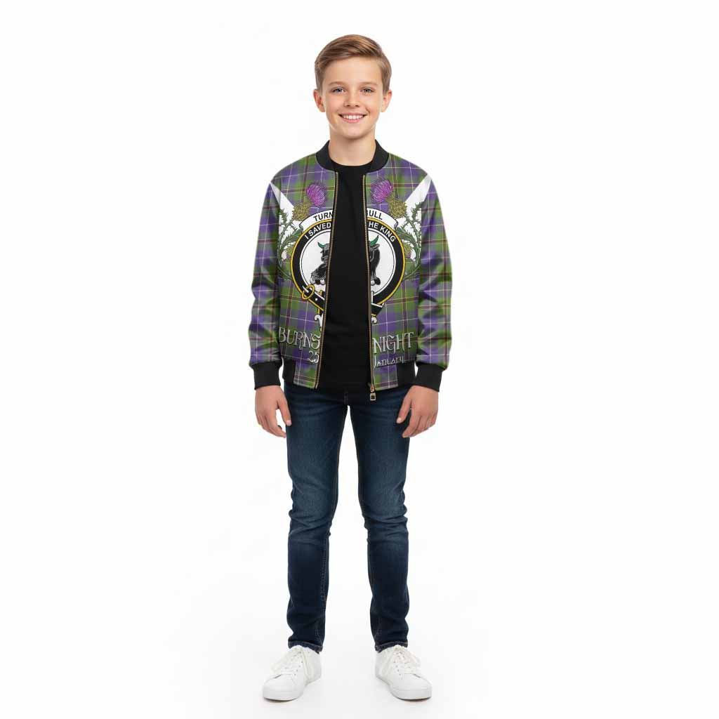 Turnbull Tartan Family Crest Kid Bomber Jacket Scottish Burns Night Thistle Floral