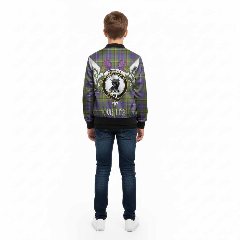 Turnbull Tartan Family Crest Kid Bomber Jacket Scottish Burns Night Thistle Floral