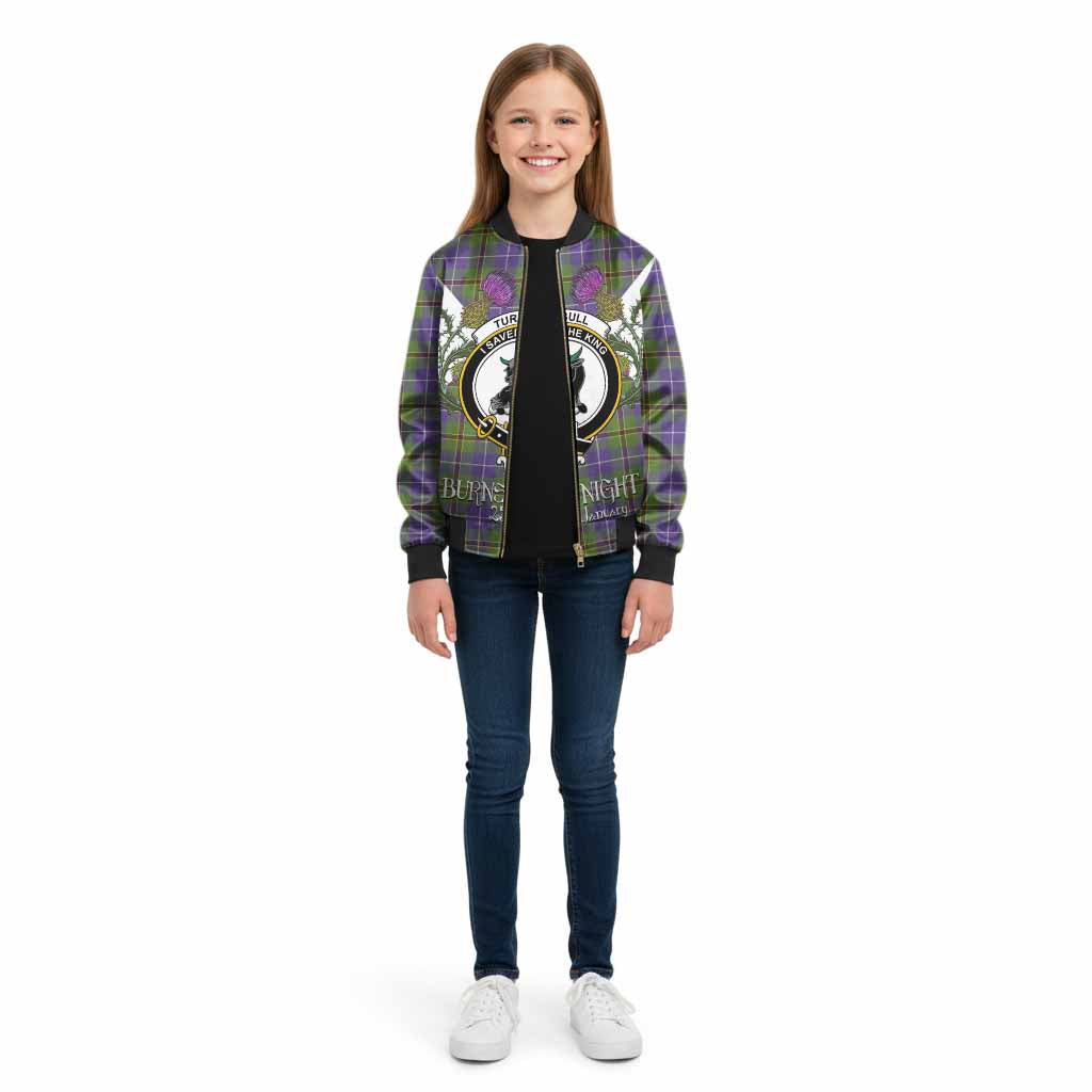 Turnbull Tartan Family Crest Kid Bomber Jacket Scottish Burns Night Thistle Floral