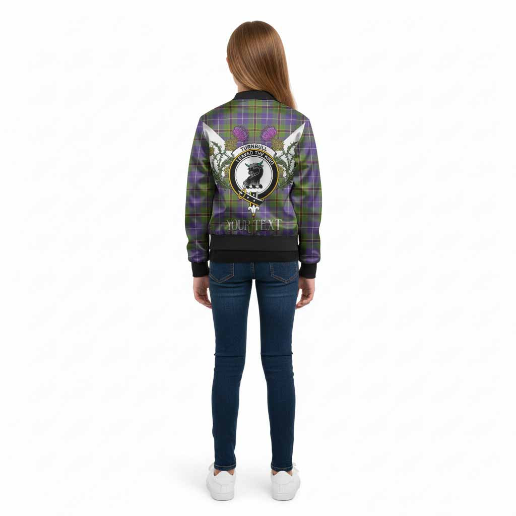 Turnbull Tartan Family Crest Kid Bomber Jacket Scottish Burns Night Thistle Floral