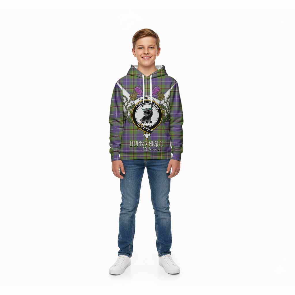 Turnbull Tartan Family Crest Kid Hoodie Scottish Burns Night Thistle Floral