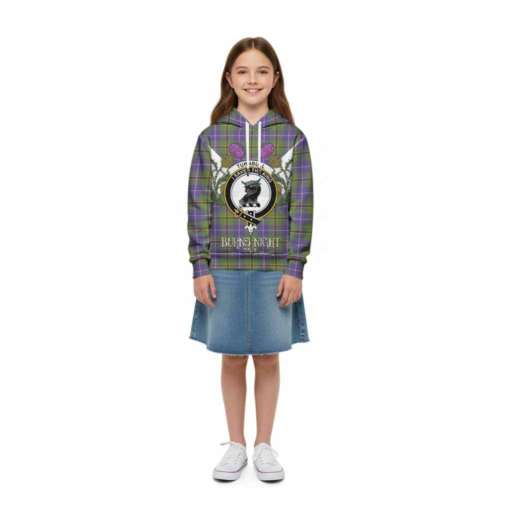 Turnbull Tartan Family Crest Kid Hoodie Scottish Burns Night Thistle Floral