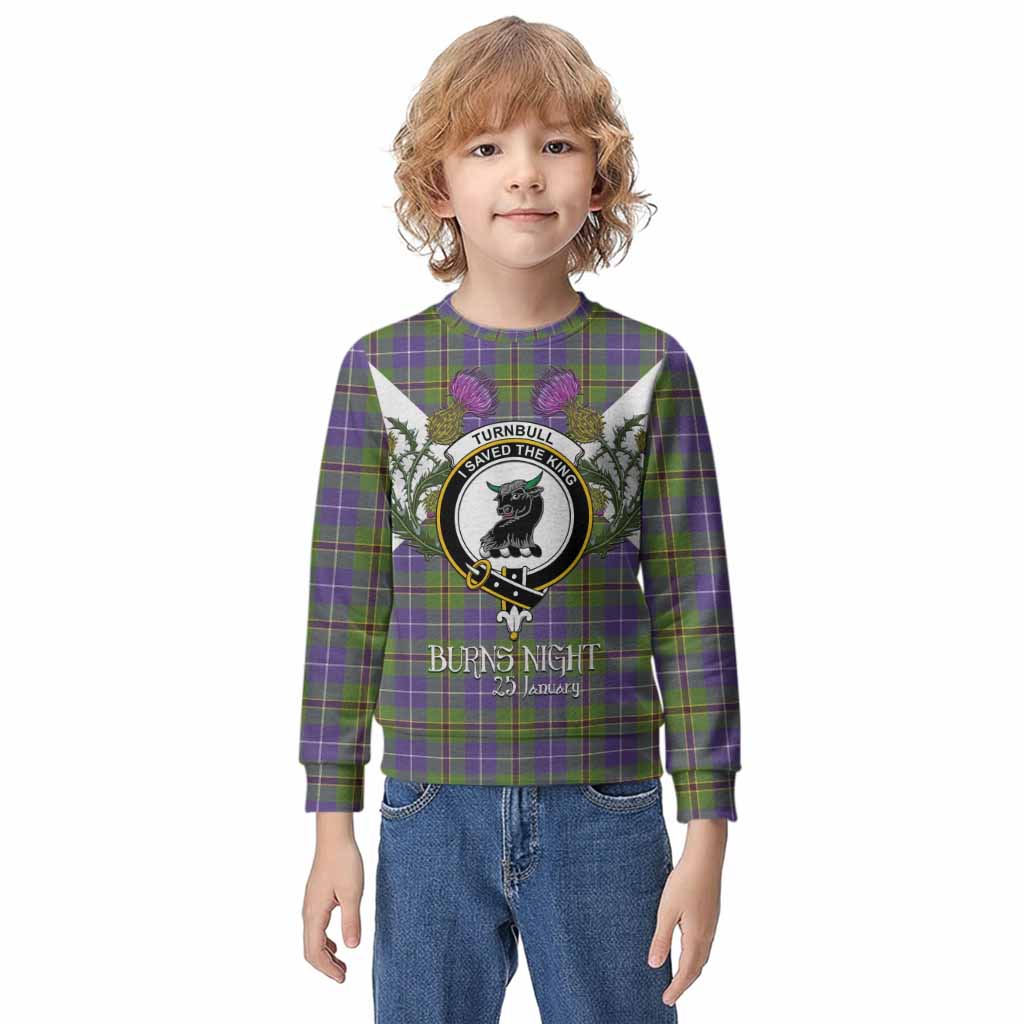 Turnbull Tartan Family Crest Kid Knitted Sweatshirt Scottish Burns Night Thistle Floral