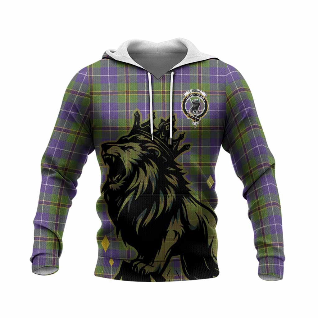 Turnbull Tartan Family Crest Knitted Hoodie Crowned Lion Roaring