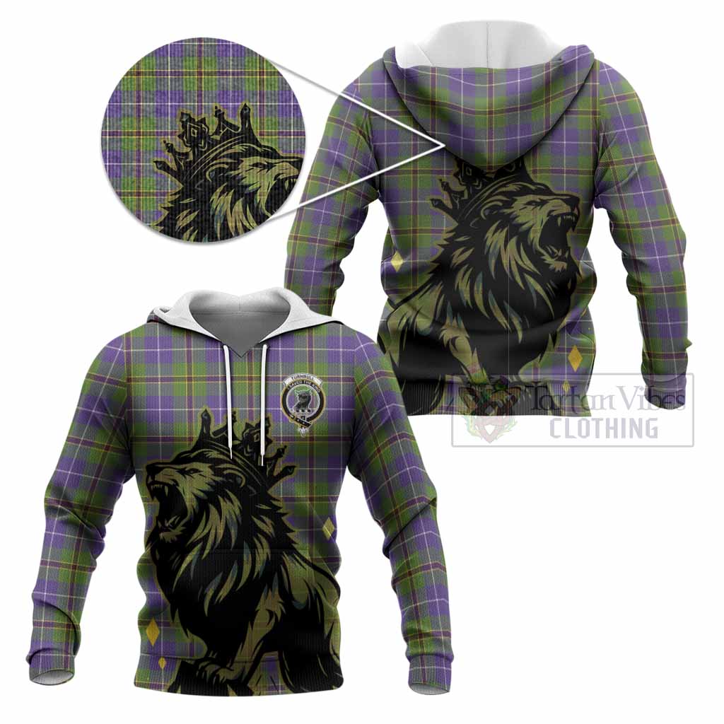 Turnbull Tartan Family Crest Knitted Hoodie Crowned Lion Roaring