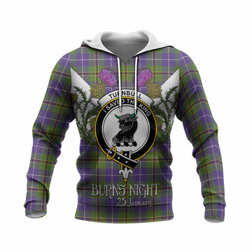 Turnbull Tartan Family Crest Knitted Hoodie Scottish Burns Night Thistle Floral