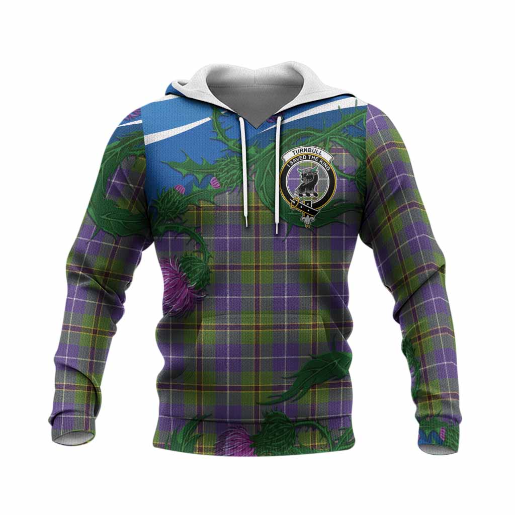 Turnbull Tartan Family Crest Knitted Hoodie Thistle in Minimalism
